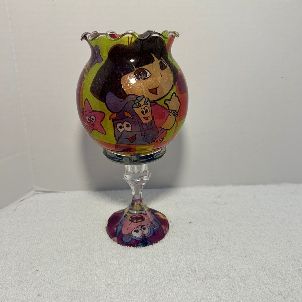Viacom 2004 Dora the Explorer Boots Monkey Decorative Glass Goblet Ruffled Rim